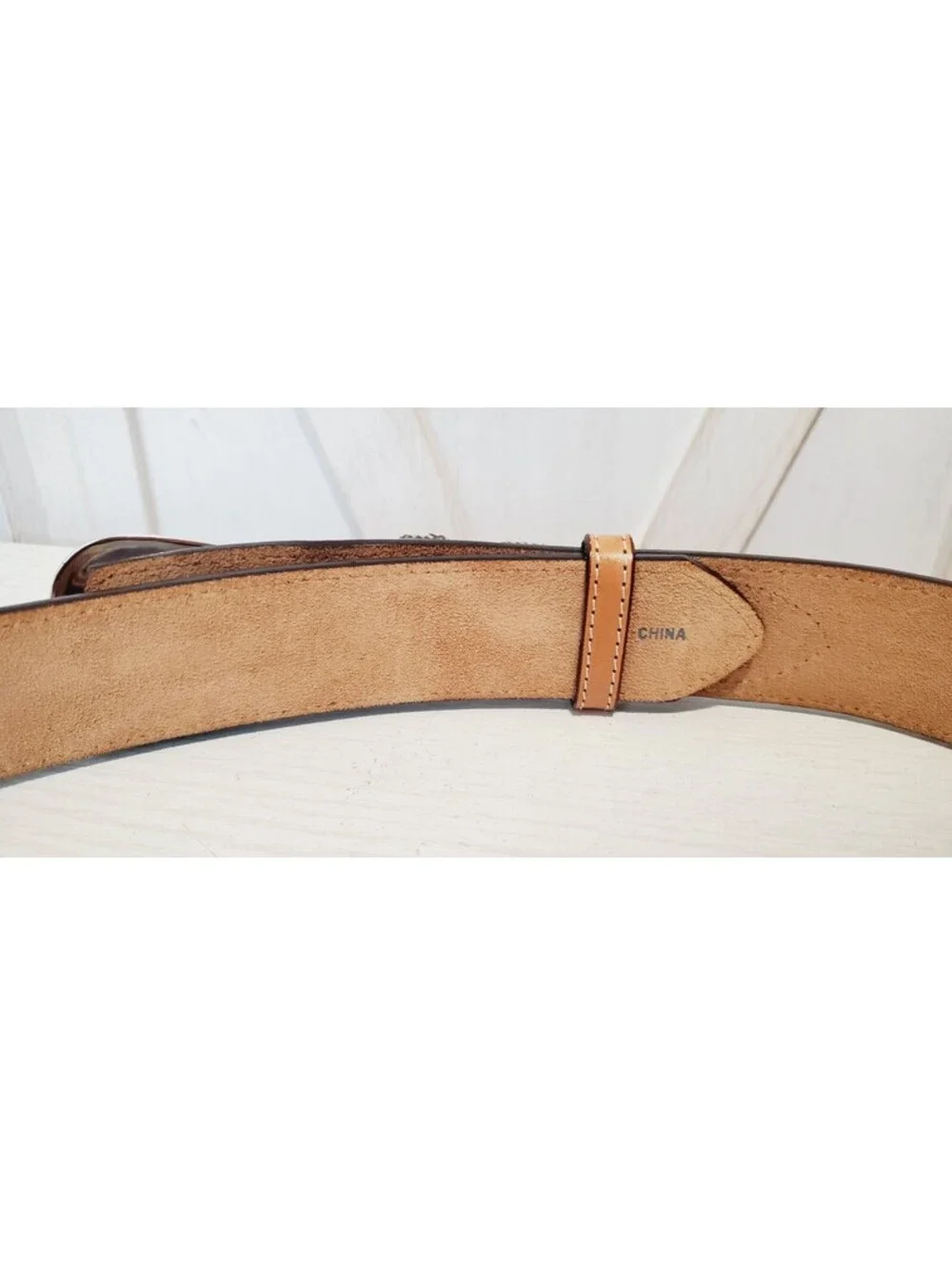 Vintage JUSTIN Buckle Belt Western Tapered 36 Brown TOOLED Leather